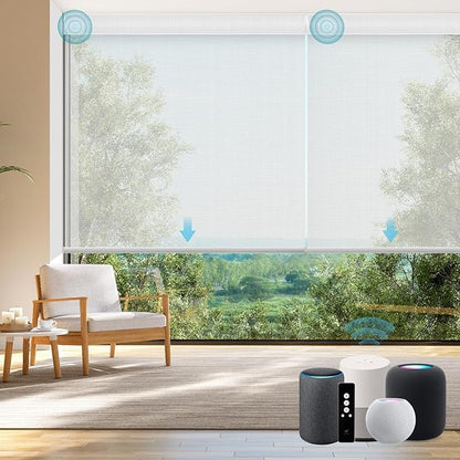 SmartWings Motorized Smart Roller Shades in Light Filtering, Electric Blinds with Remote for Windows Compatible with Alexa/Google Home/Homekit, Customized, 3% Openness Aventus White