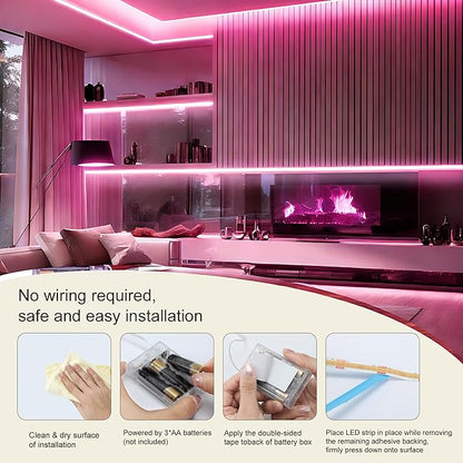 ZSLAIFU Battery Powered LED Strip Lights, 3.3FT COB LED Strip Light, Battery Operated LED Lights, Pink LED Strip Lights Battery Powered for Closet, Cabinet, Shelf, Kitchen, DIY Lighting