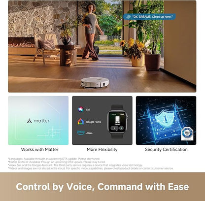 DREAME L60 Ultra Robot Vacuum and Mop, 35,000Pa Suction, Detangling Brush, AI-Enhanced 3D ToF Vision, 100℃ Mop Self-Cleaning, 280+ Object Types, Extendable Side Brush and Mop, White