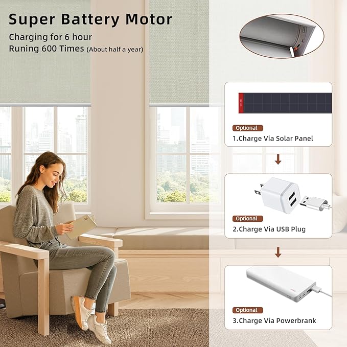Motorized Blinds Roller Shade with Remote: 100% Blackout, Electric Blinds Compatible with Alexa/Google Home/Apple Homekit, Cream