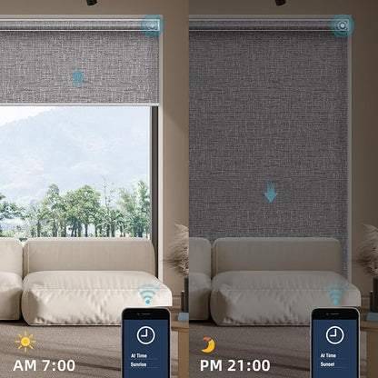 SmartWings Motorized Smart Blinds for Windows in Light Filtering, Electric Remote Roller Shades Compatible with Alexa/Google Home/Homekit, Custom Up to 110”W x 148”H, Safari Translucent Midnight