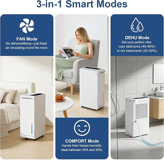 4500 Sq.Ft Dehumidifier for Home 75 Pint, Portable Dehumidifier for Basement with Drain Hose, Auto Defrost, 24H Timer, Child Lock, Wheels & Recessed Handle, Touch Control, Quiet for Bedroom Bathroom