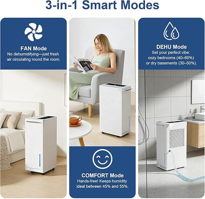 4500 Sq.Ft Dehumidifier for Home 75 Pint, Portable Dehumidifier for Basement with Drain Hose, Auto Defrost, 24H Timer, Child Lock, Wheels & Recessed Handle, Touch Control, Quiet for Bedroom Bathroom