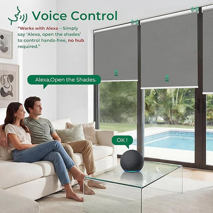 Allesin Smart Zigbee Roller Shades with Alexa Control, Blackout Motorized Blinds, No Hub Needed, Custom Sizes, Remote Included, (Gray, 35" W x 72" H)