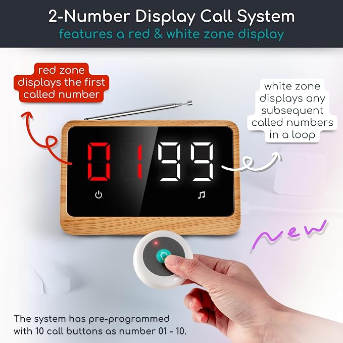 Wireless Call Light System with Call Buttons, 2-Number Display | Displays the oldest and next active calls for faster response in care and service environments
