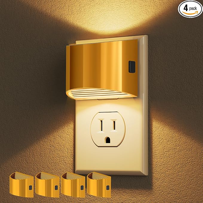 DORESshop Night Light, Night Lights Plug into Wall, Adjustable, 3000K | 3 Level Brightness Adjustable Night Light, Dusk to Dawn Sensor, Nightlights for Adults, Bedroom, Bathroom, Hallway, 4 packs