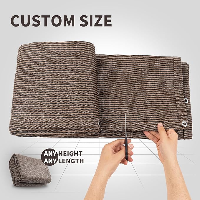 LOVE STORY Custom Size 3.3'x50' Brown Balcony Privacy Screen,UV Block Privacy Fence Screen,90% Shield for Outdoor Pool Garden Apartment Railing