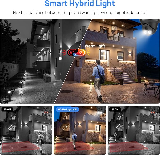 8MP PoE IP Camera Outdoor Indoor,4K Smart Dual Light Turret Camera,Human/Vehicle Detection,Hybrid Color Night Vision,Bulit-in Mic,Full Metal Housing,2.8mm Lens 105°Wide Angle,IP67,ON-VIF (Black)