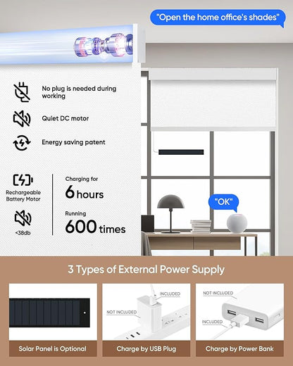 Motorized Blinds with Remote: Kincmo 100% Blackout Roller Shades Work with Apple Homekit,Alexa,Google Home, Customized Electric Blinds with App,Voice Control (100% Blackout Essential White)