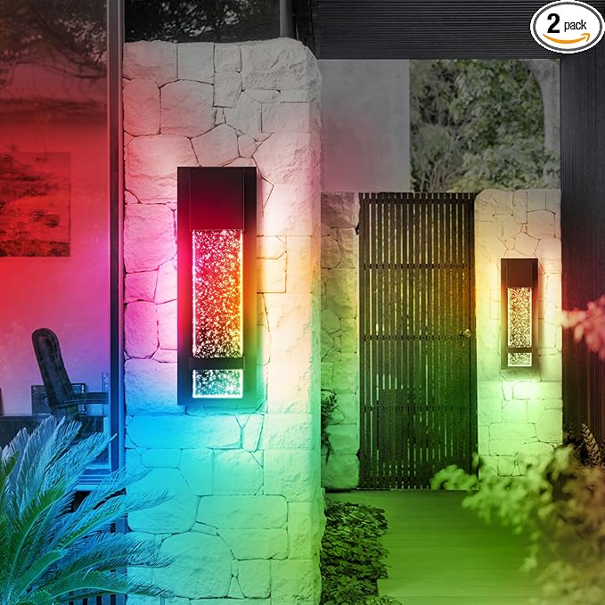 ASD LED 13" Bubble Glass Wall Light Fixture, Outdoor & Indoor Seeded Sconce | RGBW, Waterproof, ETL Listed | 9W 250LM 3000-5000K 100-277V | Exterior Lantern, Porch Lighting | Black, 2 Pack