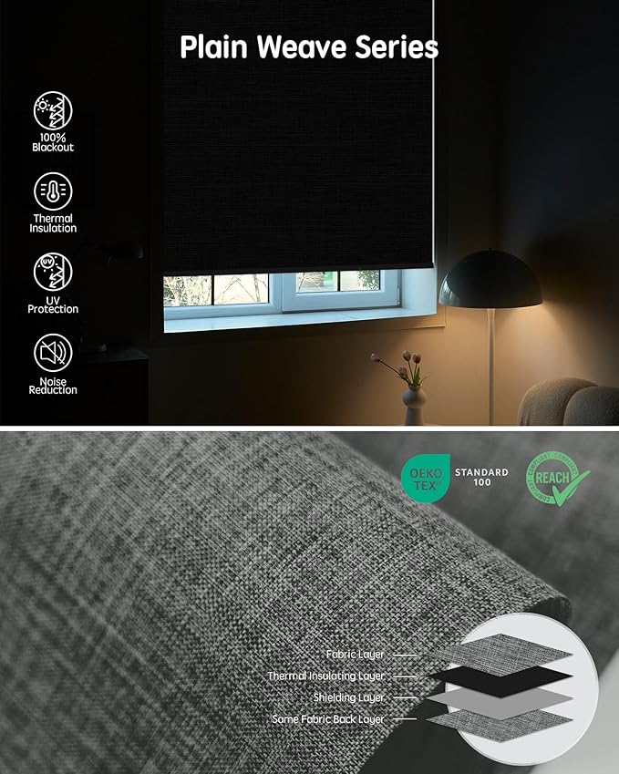 Yoolax Motorized Blinds with Remote, 100% Blackout Smart Blinds Work with Alexa, Google, Apple Homekit, Motorized Shades for Bedroom, Custom Electric Shades Voice Control (Fabric Dark Gray)