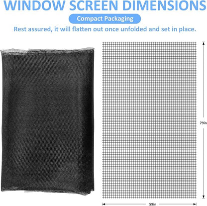 59"x79" Window Screen Mesh, Fiberglass Window Screen, Screen Door Mesh, Windows Screens and Screen Door Replacement, Patio Screen Mesh- Black