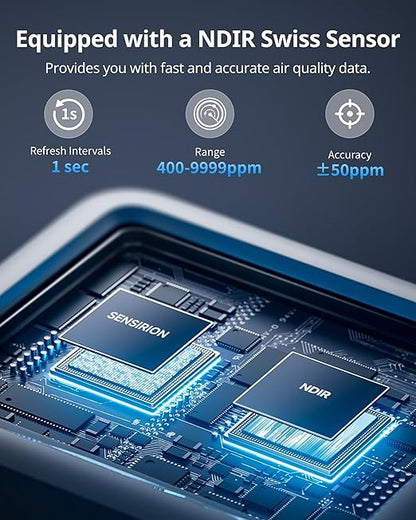 SwitchBot CO2 Detector, Air Quality Monitor Indoor, CO2 Monitor for CO2/TEMP/Humidity, Portable Carbon Dioxide Detector for Home/Car/Office/Greenhouse
