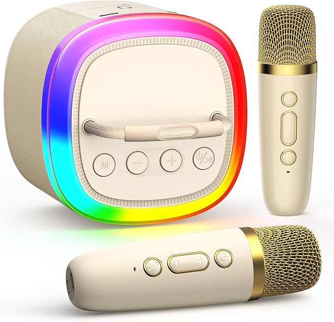 HWWR Mini Karaoke Machine for Kids, Mini Bluetooth Speaker with 2 Wireless Microphones for Kids Singing Home Party, 2025 Popular Birthday Gifts Toys for Girls Boys Age 3-12+