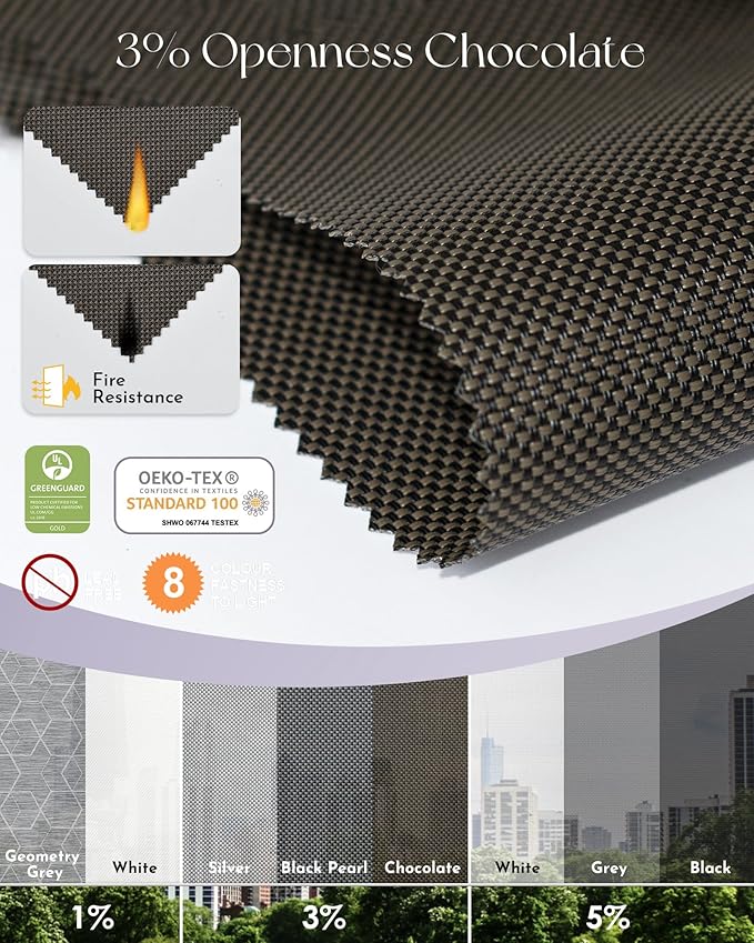 Graywind Motorized Solar Shades Light Filtering Mesh Shade Compatible with Alexa Google Remote Control Window Blinds with Valance for Smart Home Office Business, Custom Size (3% Openness Chocolate)