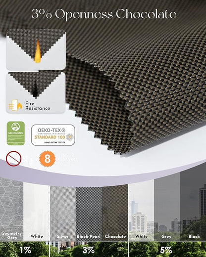 Graywind Motorized Solar Shades Light Filtering Mesh Shade Compatible with Alexa Google Remote Control Window Blinds with Valance for Smart Home Office Business, Custom Size (3% Openness Chocolate)