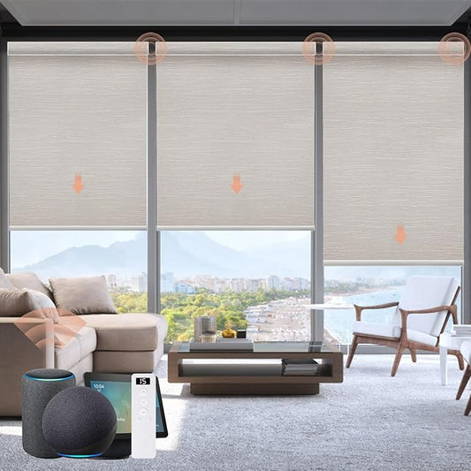 Motorized Blinds Roller Shade with Remote: Canisteo Automatic Smart Blind for Windows 100% Blackout, Electric Blinds Compatible with Alexa/Google Home/Apple Homekit, Customized Size, Pure Cream