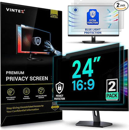 VINTEZ [2 Pack] 24 Inch 16:9 Privacy Screen for Computer Monitor and Laptop - Anti Glare Protector Film Blue Light Filter Eye Protection - Computer Screen Privacy Shield