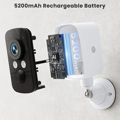 300° Pan Wireless Outdoor Security Camera, No Subscription Free 7-Day Cloud/SD, AI Detection, Magnetic Mount, Battery Powered, 2.4G WiFi, 2K, Night Vision, 360° View, 2-Way Talk, Home Security, IP65