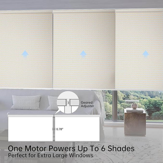 Motorized Coupled Shades, Falme Resistant Smart Solar Shades for Large Windows Automatic Blinds Compatible with Alexa, Electric Roller Blinds Customized for Home Office(1% Openness Beige)