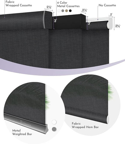 Graywind Motorized Roller Shades Compatible with Alexa Google Hardwired WiFi Smart Light Filtering Blind Remote Automated Blinds Electric Window Shade, Custom Size (3% Openness Solar Black Pearl)