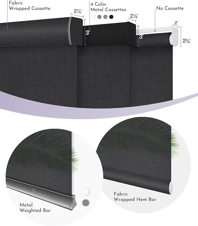 Graywind Motorized Solar Shades Light Filtering Mesh Shade Compatible with Alexa Google Remote Control Window Blinds with Valance for Smart Home Office Business, Custom Size (3% Openness Black Pearl)