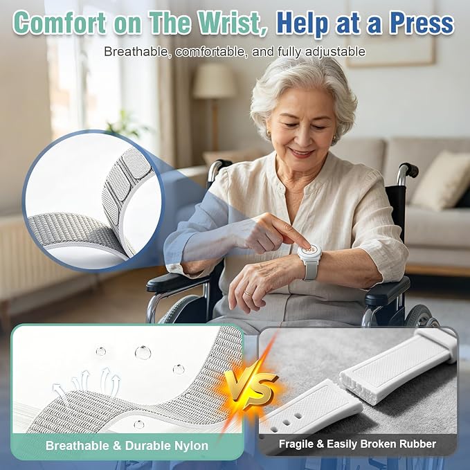 DAYTECH WiFi Caregiver Call Button Calls Phone, 1Button 1 Wrist 2 Receiver | Emergency Button for Seniors with App Alert, 2.4GHz WiFi Only, Senior Alarm Home Care, Bedside Bathroom Use