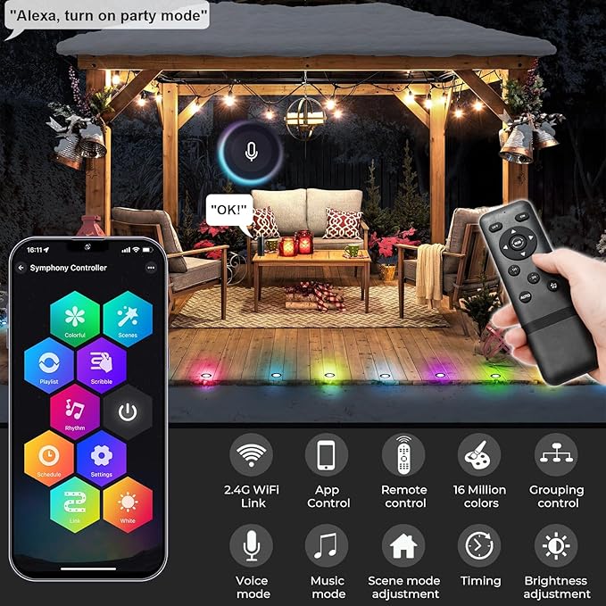 Sumaote LED Deck Lights Kit, 6 Pack 1.77" RGBW+IC Multicolor Dynamic Low Voltage Recessed Landscape Lights, IP67 Waterproof 12V Step Light Outdoor for Garden Yard Path Ground Stairs
