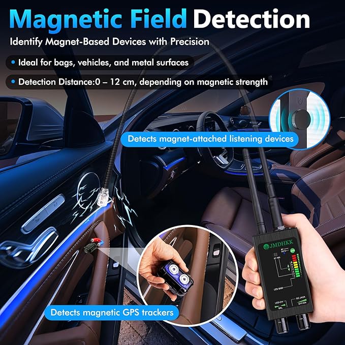 JMDHKK M8000 Hidden Camera Detector, Camera Finder,Bug Detector, Magnetic Tracker Detector, Portable Privacy Protection Device for Travel, Hotels, Vehicles, Offices, and Fitting Rooms (Black)