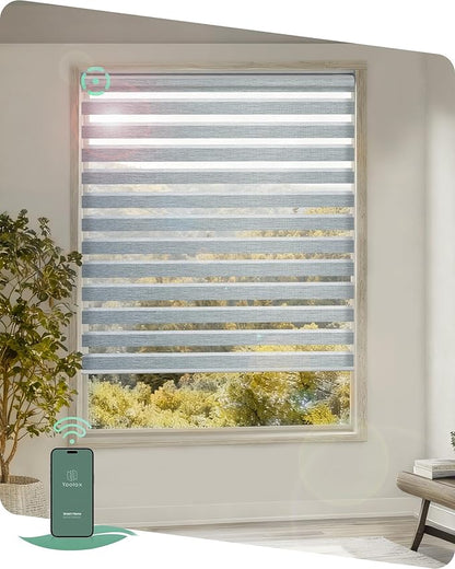 Yoolax Motorized Zebra Blinds, Remote Zebra Shades for Indoor Windows, Motorized Shades with Remote Light Control Horizontal Window Blinds (80% Shading Grey, 32" x 72")