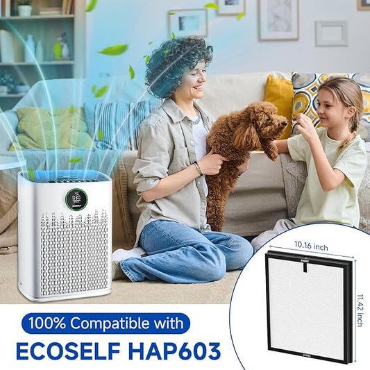 4 Pack HAP-603/HAP-603WF Replacement Filter Fit for ECOSELF Air Purifier Filter Replacement for ECOSELF HAP603 / HAP603WF Air Purifier, for Home Large Room with Smart Mode, # RFHAP603 White