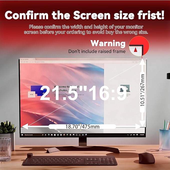 [2-Pack] 21.5 Inch Computer Privacy Screen Filter (16:9 Aspect Ratio) - Removable, Anti Glare & Blue Light Blocking, Compatible with HP Dell ASUS Acer Samsung Monitors