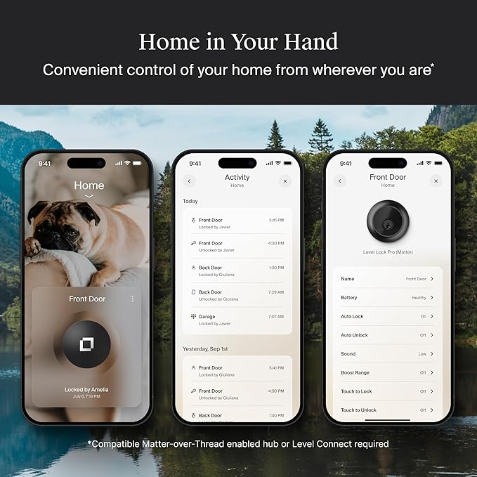 Level Lock Pro - World’s Smallest, Fastest, Innovative Smart Lock - Matter-Over-Thread Deadbolt Plus Apple Home Key - Keyless & Remote Access via Apple, Alexa, Google Home, SmartThings (Matte Black)