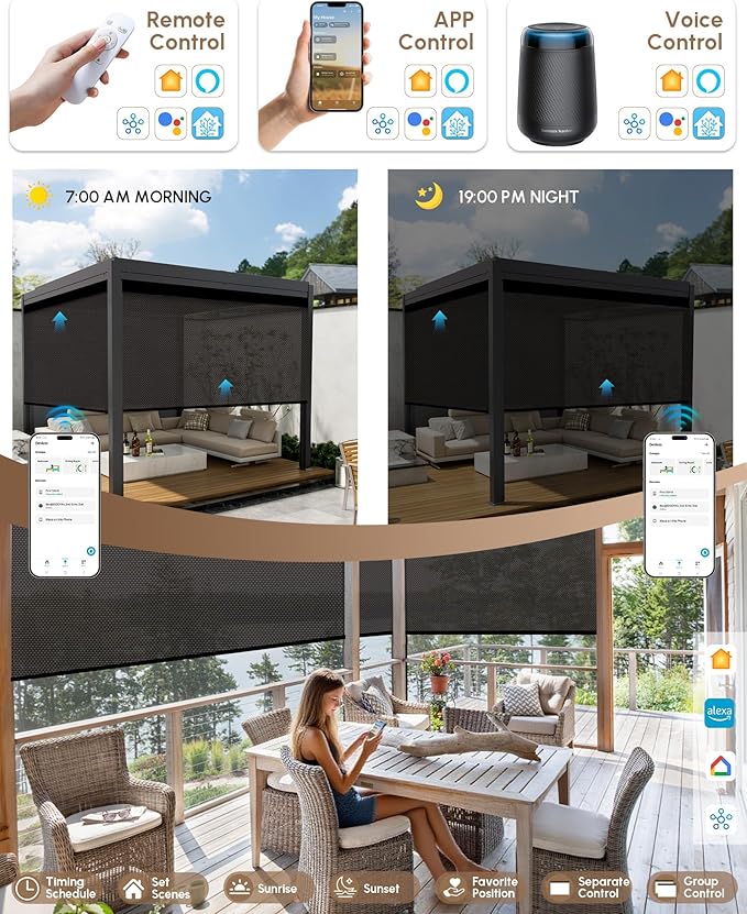 Kincmo Motorized Outdoor Shades for Patio Porch, Custom Outdoor Motorized Blinds with Remote, Waterproof & Windproof Patio Shades Work with Apple Homekit,Alexa,Google (3% Openness Brown)