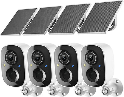 2K FHD Security Camera Wireless Outdoor Cameras for Home Security,AI Human Detection,Instant Alert,Color Night Vision,SD/Cloud Storage,Solar/Battery Powered,2.4G WIFI Only,Spotlight,Siren Alarm,4 Pack