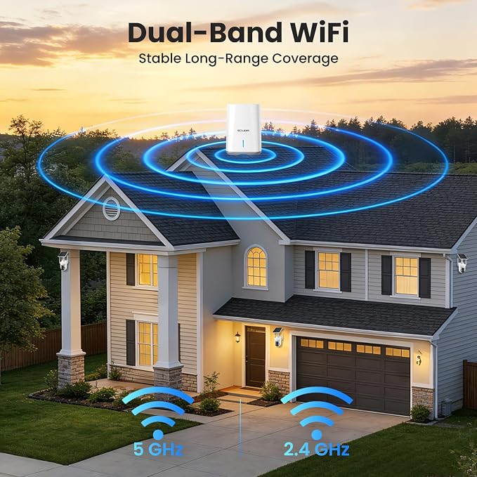SOLIOM Security Cameras Wireless Outdoor, 6-Camera Solar Security System, 5MP 3K Color Night Vision, Radar Motion Detection, 360° Auto Tracking, No Monthly Fees, 64GB Local Storage