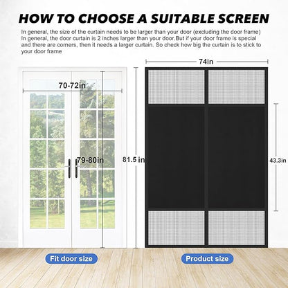 Magnetic Screen Door 72"x80" Blackout – Privacy Protection, Powerful Magnets, Heavy Duty Thicker 265g/㎡ Mesh, Easy Install, Self-Sealing, Pet Tested, Tie Backs, Screen Door Mesh