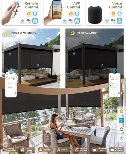 Kincmo Motorized Outdoor Shades for Patio Porch, Custom Outdoor Motorized Blinds with Remote, Waterproof & Windproof Patio Shades Work with Apple Home,Alexa,Google (1% Openness Brown)