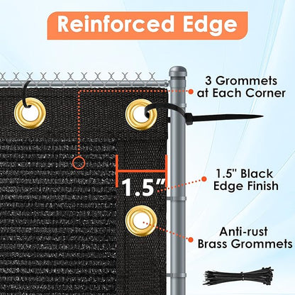 iCover 5x50ft Privacy Screen Fence, Outdoor Fencing Panels, Garden Windscreen Mesh Shade Sail Net Barrier, Include Reinforced Bindings and Brass Grommets Cable Zip Ties, Black