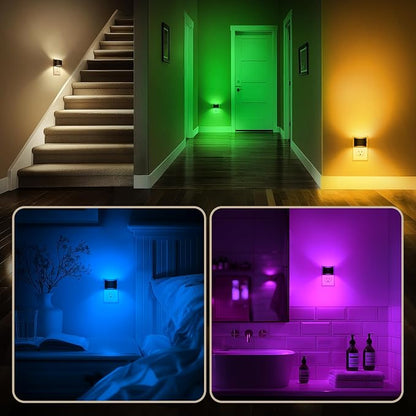 DORESshop Night Light, Night Lights Plug into Wall, Adjustable, RGB | 3 Level Brightness Adjustable Plug in Night Light, Dusk to Dawn Sensor, Nightlights for Adults, Bedroom, Bathroom, 2 packs