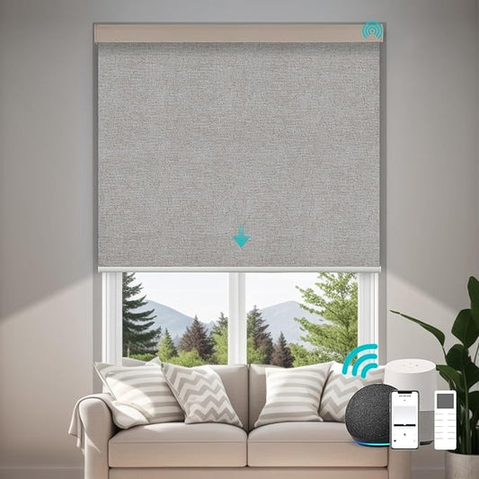 Motorized Blinds with Remote, Custom Automatic Electric Blackout Smart Blinds for Windows, Motorized Window Roller Shades Compatible with Alexa Google for Home Office, Fabric Coffee