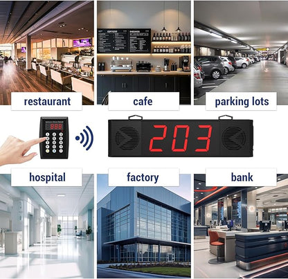 Wireless Queue Calling System with Voice Broadcast Three-Digit Screen, Remote Control Keyboard Waiting Number System for Restaurant,Cafe,Hospital,Bank,Home,Bar(Plug in to Use)