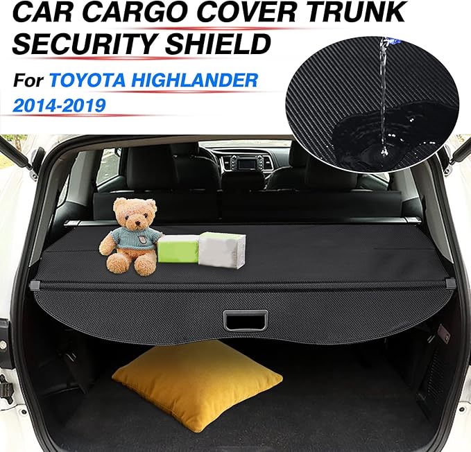 Powerty Cargo Cover for 2014-2019 Toyota Highlander Accessories, Carbon-Fiber Texture Trunk Cover Retractable Privacy Screen Rear Security Shade Cover for Toyota Highlander Accessories