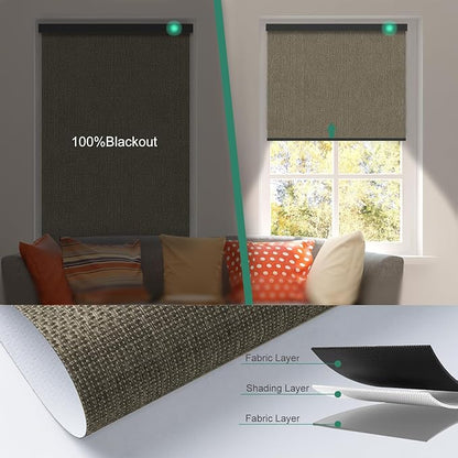 Motorized Blinds with Remote [100% Blackout & Silent Motor] Smart Blinds Compatible with Alexa Google HomeKit, Electric Roller Shades for Indoor Windows, Customized Size, Crossweave Brown