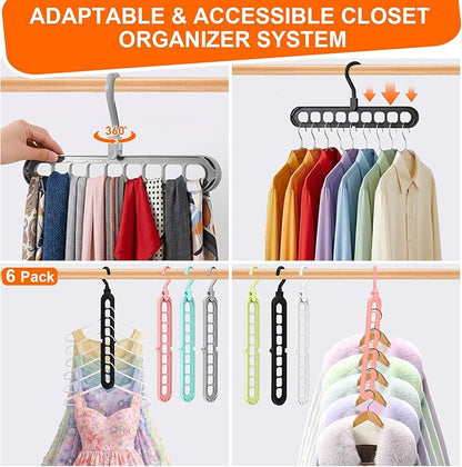 Closet Organizers and Storage,College Dorm Room Essentials,Pack of 6 Multifunctional Organizer Magic Space Saving Hangers with 9 Holes Storage Organization for Wardrobe Closet