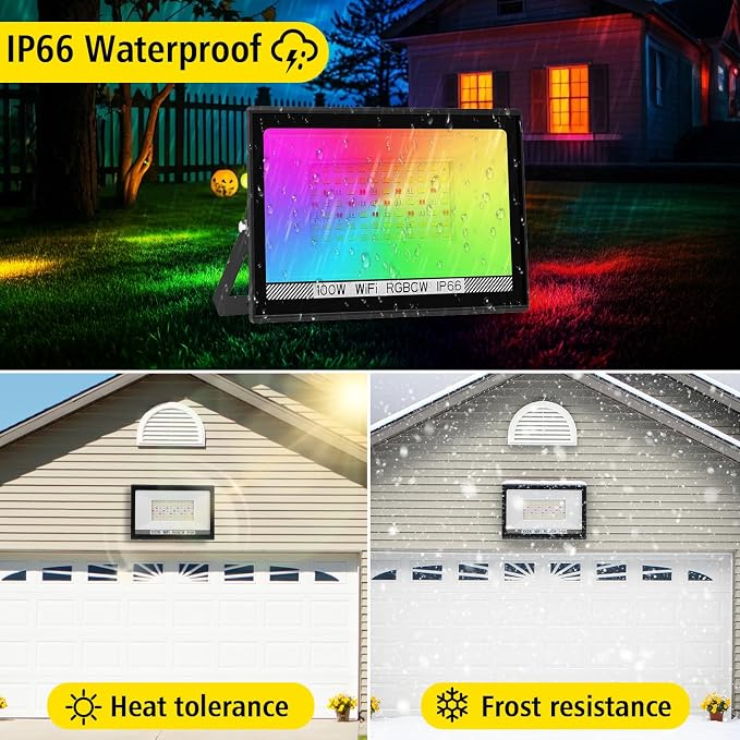 T-SUN LED Flood Lights Outdoor, 600W Equivalent Smart RGB Landscape Light | Color Changing Waterproof Floodlight with APP&Remote Control, 2700K & 16 Million Colors, Timing, Music Sync, IP66, US Plug