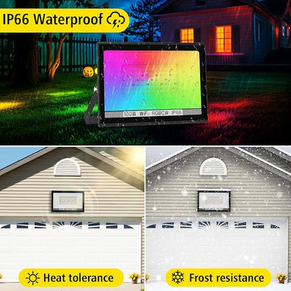 T-SUN LED Flood Lights Outdoor, 600W Equivalent Smart RGB Landscape Light | Color Changing Waterproof Floodlight with APP&Remote Control, 2700K & 16 Million Colors, Timing, Music Sync, IP66, US Plug
