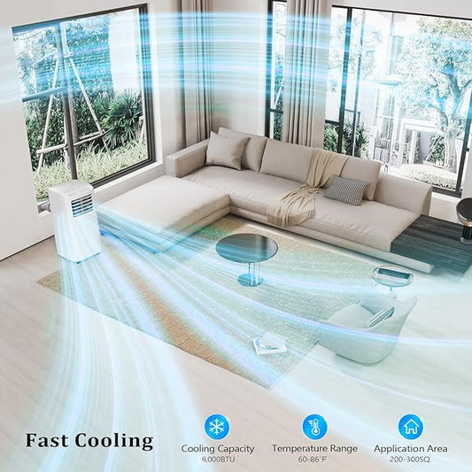 ROVSUN WiFi Enabled Smart 8000 BTU Portable Air Conditioner with Remote & APP Control, 3-in-1 Cooler, Dehumidifier & Fan, Powerful Room Mobile AC Unit with Rolling Wheels & Easy Installation Kit