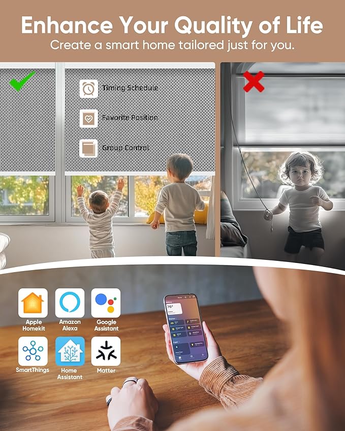 Motorized Blinds with Remote: Kincmo 100% Blackout Roller Shades Work with Apple Homekit,Alexa,Google Home, Customized Electric Blinds with App,Voice Control (100% Blackout Essential Grey)