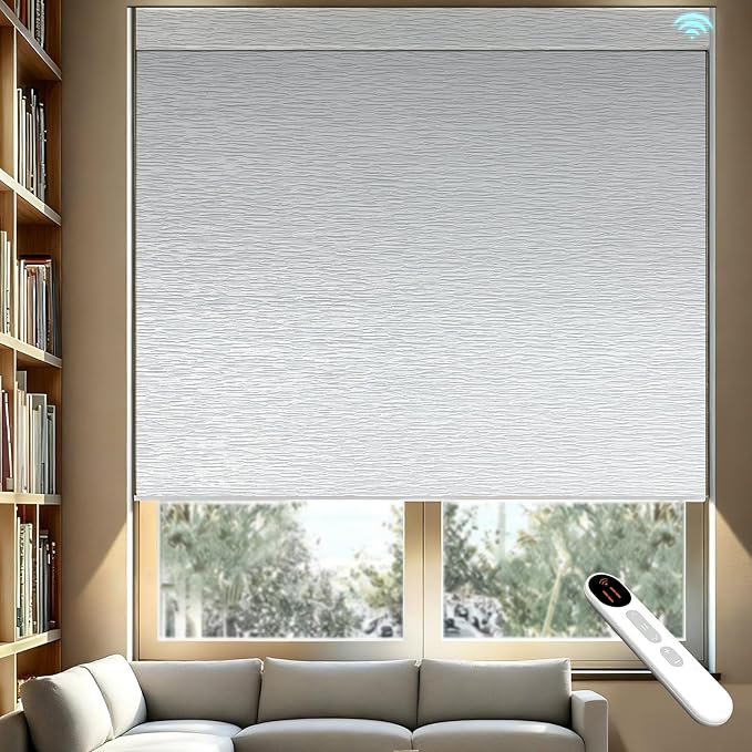 Motorized Blackout Roller Shades with Remote – Smart Blinds for Bedroom, Alexa Google Home Siri, Matter Compatible, Custom Electric Window Shades, Cordless Rechargeable